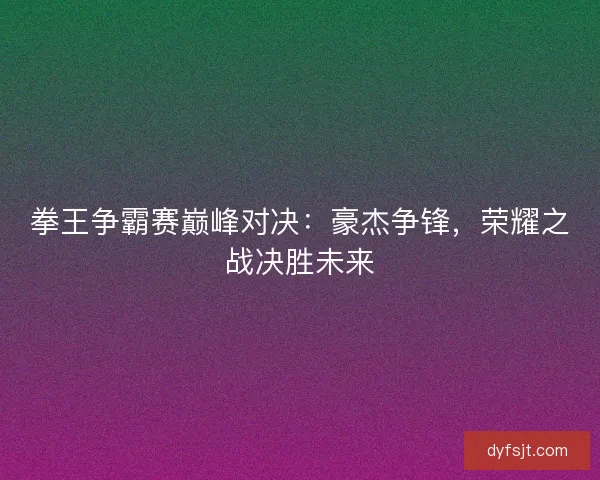 拳王争霸赛巅峰对决：豪杰争锋，荣耀之战决胜未来