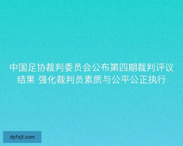 中国足协裁判委员会公布第四期裁判评议结果 强化裁判员素质与公平公正执行