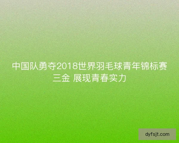 中国队勇夺2018世界羽毛球青年锦标赛三金 展现青春实力