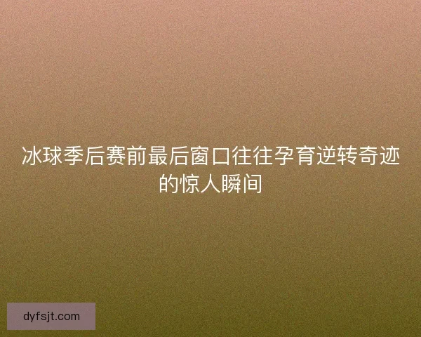 冰球季后赛前最后窗口往往孕育逆转奇迹的惊人瞬间